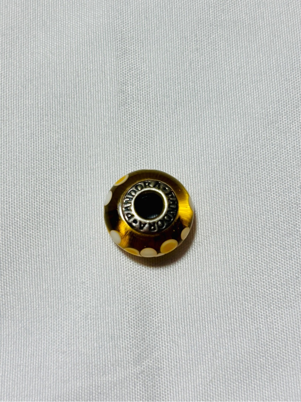 RETIRED Pandora Amber Yellow Murano-Style Glass Charm with White Dots - Picture 2 of 3